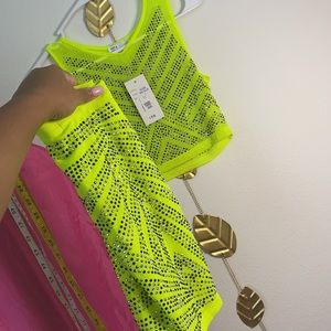 2 Piece Neon Diamond rhinestone mini Skirt set